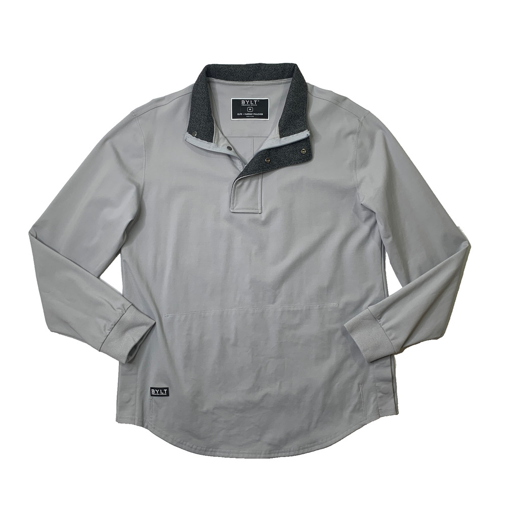BYLT Polo Sweatshirt Mens M Medium Gray Elite Fairway Pullover Drop Cut 1/4 Snap